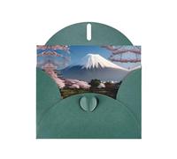 PHAYAH Mt. Fuji In Early Spring Pattern Holiday Cards 10 And Ideal For Christmas, Wedding Anniversaries And Party Invitations Matching Dark Green Envelopes