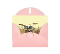 PHAYAH Music Drum In Field Pattern Blank Greeting Cards With Envelopes 4" X 6" Thank You Cards For Christmas Holiday Birthday Graduation Anniversary Pink