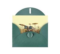 PHAYAH Music Drum In Field Pattern Blank Greeting Cards With Envelopes 4" X 6" Thank You Cards For Christmas Holiday Birthday Graduation Anniversary Dark Green