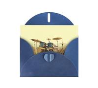 PHAYAH Music Drum In Field Pattern Blank Greeting Cards With Envelopes 4" X 6" Thank You Cards For Christmas Holiday Birthday Graduation Anniversary Blue