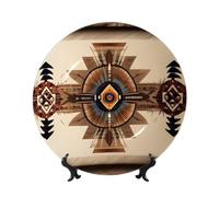 PHAYAH Native American Painting Pattern Bone China Decorative Plate Ceramic Dinner Plates Crafts with Vertical Stand for Home Office Decor 10in