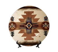 PHAYAH Native American Patterns Pattern Bone China Decorative Plate Ceramic Dinner Plates Crafts with Vertical Stand for Home Office Decor 8in