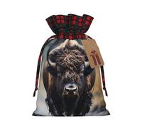PHAYAH North American Bison Christmas Drawstring Burlap Gift Bag Candy Bag, Storage Bag Suitable For Christmas, Birthday Party