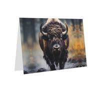 PHAYAH North American Bison Pattern Blank Greeting Cards With Envelopes 4" X 6" Thank You Cards For Christmas Holiday Birthday Graduation Anniversary Blue