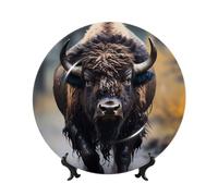 PHAYAH North American Bison Pattern Bone Porcelain Decorative Plate Durable Smooth And Perfect Decoration For Home, Office And Coffee Shop 6in