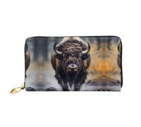 PHAYAH North American Bison Pattern Wallet Women Leather Wallet Credit Card Holder Clutch Long Ladies Billfold