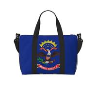 Phayah North Dakota State Flag Travel Duffle Bag Weekender Overnight Gym Tote For Women Girls Shoulder Bag Workout Water Resistant, Black, One Size