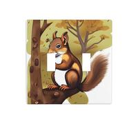 Phayah Nut-Eating Squirrel Pattern Light Switch Cover Decorative Double Toggle Wall Plate Outlet Cover for Bedroom Living Room 4.5 X 4.5 in