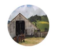 PHAYAH Old Wooden Barn With Rusted Tractor Pattern Round Mouse Pad Waterproof Non-Slip Rubber Base Desktop Protection Mat Diameter 7.9 Inches