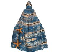 PHAYAH Old Wooden Starfish Summer Pattern Halloween Witch Witchcraft Hooded Robe Cape Christmas Hoodie Cosplay Masquerade Party Dress Gift Costume