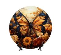 PHAYAH Orange Yellow Butterfly Field Flowers Pattern Bone Porcelain Decorative Plate Durable Smooth And Perfect Decoration For Home, Office And Coffee Shop 7in