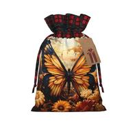 PHAYAH Orange Yellow Butterfly Field Flowers Pattern Drawstring Christmas Bags Xmas Gift Bags Xmas Candy Bags Treat Pouch Bags Party Favor Bags Medium