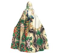 PHAYAH Oriental Peacock On Flower Tree Pattern Adult Hooded Cape Hooded Robe Cape Women'S Men'S Halloween Dress Up Party Cosplay Costumes