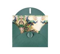 PHAYAH Oriental Peacock On Flower Tree Pattern Blank Greeting Cards With Envelopes 4" X 6" Thank You Cards For Christmas Holiday Birthday Graduation Anniversary Dark Green
