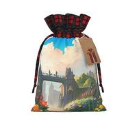 PHAYAH Outside The Castle Gate Pattern Drawstring Christmas Bags Xmas Gift Bags Xmas Candy Bags Treat Pouch Bags Party Favor Bags Medium
