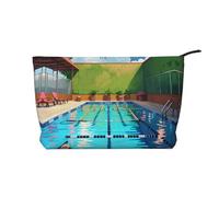 PHAYAH Outside The Castle Gate Patterned Cosmetic Bag Portable Large Capacity Cosmetic Bag Corduroy Zipper Toiletry Bag Travel Bag, Flamingo And Swimming Pool, One Size