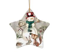 Phayah Owl Standing On Snowman Pattern Ceramic Star Shape Xmas Tree Ornament New Year Home Souvenirs For Gatherings Hanging Decoration