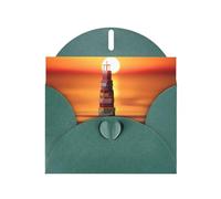 PHAYAH Paper Lighthouse Pattern Blank Greeting Cards 10 With Dark Green Envelopes For Christmas, Wedding Anniversaries And Party Invitations