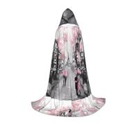 PHAYAH Paris Street Eiffel Tower Pink Floral Pattern Hooded Poncho Unisex Christmas Hoodie For Cosplay Halloween Costume Party Masquerade S