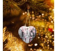 Phayah Paris Street Eiffel Tower Pink Floral Pattern Hristmas Ceramic Heart Pendant Christmas Tree Ornaments Homefor Gatherings Decoration