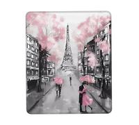 Phayah Paris Street Eiffel Tower Pink Floral Pattern Mouse Pad Waterproof Surface & Non-Slip Rubber Base with Stitched Edges Gaming Mouse Mat for Laptop 7.9 X 9.5 in