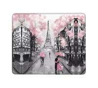 Phayah Paris Street Eiffel Tower Pink Floral Pattern Mouse Pad Waterproof Surface & Non-Slip Rubber Base with Stitched Edges Gaming Mouse Mat for Laptop 7.9 X 9.5 in