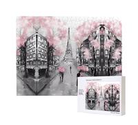 Phayah Paris Street Eiffel Tower Pink Floral Pattern Puzzle Unique Jigsaw Wall Art Picture For Home Decoration 500 Pcs
