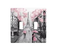 Phayah Paris Street Eiffel Tower Pink Floral Pattern Wall Plate Outlet Cover Double Toggle Light Switch Cover Size 4.5x4.5 in for Residential and Commercial Areas