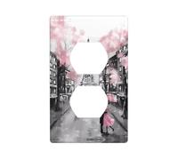 Phayah Paris Street Eiffel Tower Pink Floral Pattern Wall Plateoutlet Cover, Decorative Wall Plate Size 4.5x2.76 Inches for Residential and Commercial Areas
