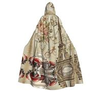 PHAYAH Paris Vintage Postcard Pattern Adult Hooded Cape Hooded Robe Cape Women'S Men'S Halloween Dress Up Party Cosplay Costumes