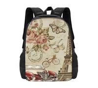 PHAYAH Paris Vintage Postcard Pattern Casual Shoulders Classical Basic Travel Backpack Travel And Outdoor Activities Resistant