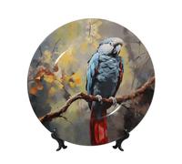 PHAYAH Parrot Printing Bone China Decorative Plate Ceramic Dinner Plates Crafts with Vertical Stand for Home Office Decor 6in
