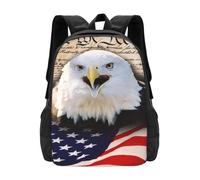 PHAYAH Patriotic Bald Eagle With American Flag Pattern Casual Shoulders Classical Basic Travel Backpack Travel And Outdoor Activities Resistant