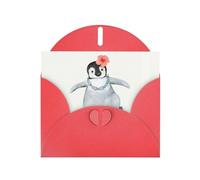 PHAYAH Penguin Wearing Flowers Pattern Blank Greeting Cards With Envelopes 4" X 6" Thank You Cards For Christmas Holiday Birthday Graduation Anniversary Red