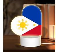 PHAYAH Philippine Flag Pattern Heart Shape Decorative Night Lights with USB Plug in Table Lamp with 3 Light Modes Adjustable for Bedroom Living Room Cafe