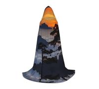 PHAYAH Pine Tree On Mountain Top Pattern Hooded Poncho Unisex Christmas Hoodie For Cosplay Halloween Costume Party Masquerade Small