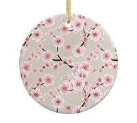 Phayah Pink Cherry Blossoms Pattern Ceramic Round-Shaped Christmas Tree Ornaments, Family New Year Home Souvenirs For Gatherings