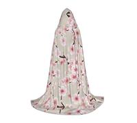 PHAYAH Pink Cherry Blossoms Pattern Halloween Adult Hooded Robe Cape, Women'S Men'S Halloween Dress Up Party Cosplay Costumes M