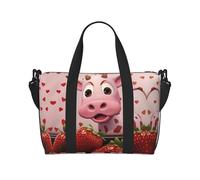 Phayah Pink Cow With Strawberries Travel Duffel Bag,Sports Tote Gym Bag,Shoulder Weekender Overnight Bag For Women, Black, One Size