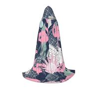 PHAYAH Pink Flamingo And Leaves Pattern Adult Hooded Cloak For Masquerade Cosplay Halloween Witch Cloak Christmas Party Robe S