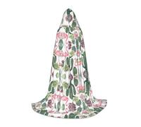 PHAYAH Pink Flamingo Succulent Plants Pattern Adult Hooded Cloak For Masquerade Cosplay Halloween Witch Cloak Christmas Party Robe S