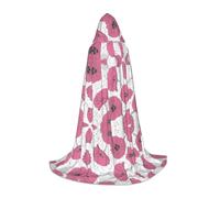 PHAYAH Pink Flower Pattern Halloween Witch Witchcraft Hooded Robe Cape Christmas Hoodie Cosplay Masquerade Party Dress Gift Costume S