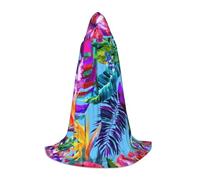 PHAYAH Pink Flower Tropical Plant Pattern Adult Hooded Cloak For Masquerade Cosplay Halloween Witch Cloak Christmas Party Robe S