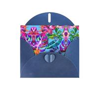 PHAYAH Pink Flower Tropical Plant Pattern Holiday Cards 10 And Ideal For Christmas, Wedding Anniversaries And Party Invitations Matching Blue Envelopes
