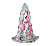 PHAYAH Pink Unicorn Pattern Halloween Witch Witchcraft Hooded Robe Cape Christmas Hoodie Cosplay Masquerade Party Dress Gift Costume S