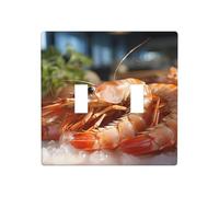 Phayah Prawns Pattern Double Toggle Light Switch Plates Outlet Covers Decorative for Bathroom Bedroom Kitchen 4.5 X 4.5 Inch