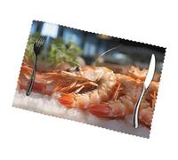 Phayah Prawns Pattern Table Placemats Set Of 6 12 X 18 Inch Placemats, For Holiday Parties Kitchen Table Decorations