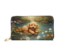 PHAYAH Puppy Lying On The Water'S Edge Pattern Women'S Wallet Long Clutch Zip Around Travel Leather Purse Large Capacity Credit Card Holder