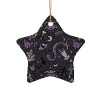 Phayah Purple Black Goth Spooky Pattern Ceramic Star Shape Christmas Tree Ornaments, Family New Year Home Souvenirs For Gatherings