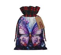 PHAYAH Purple Butterfly Flowers Pattern Drawstring Christmas Bags Xmas Gift Bags Xmas Candy Bags Treat Pouch Bags Party Favor Bags Medium
